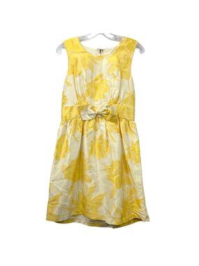 Notice Fit & Flare Dress Women's 8 Yellow Floral Jewel Neck Sleeveless Bow Retro